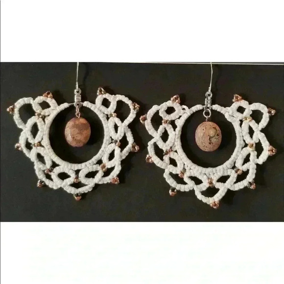 2/$30 White Tatted Beaded Lace Hoop Earrings - Picture 1 of 1